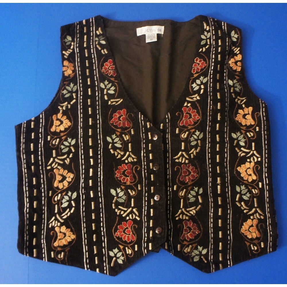 Gorgeous Ladies Chrysantheme Black Richly Embroidered Vest Size 2X
